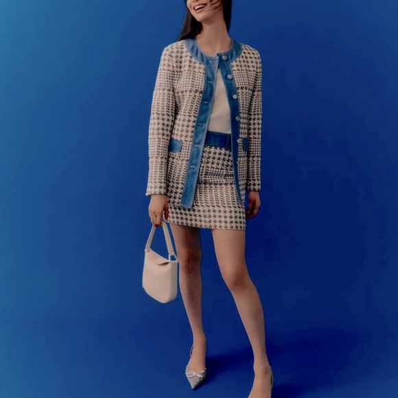 Akris Punto Jackets & Blazers - Akris Punto denim trim houndstooth Jacquard collarless Jacket 8